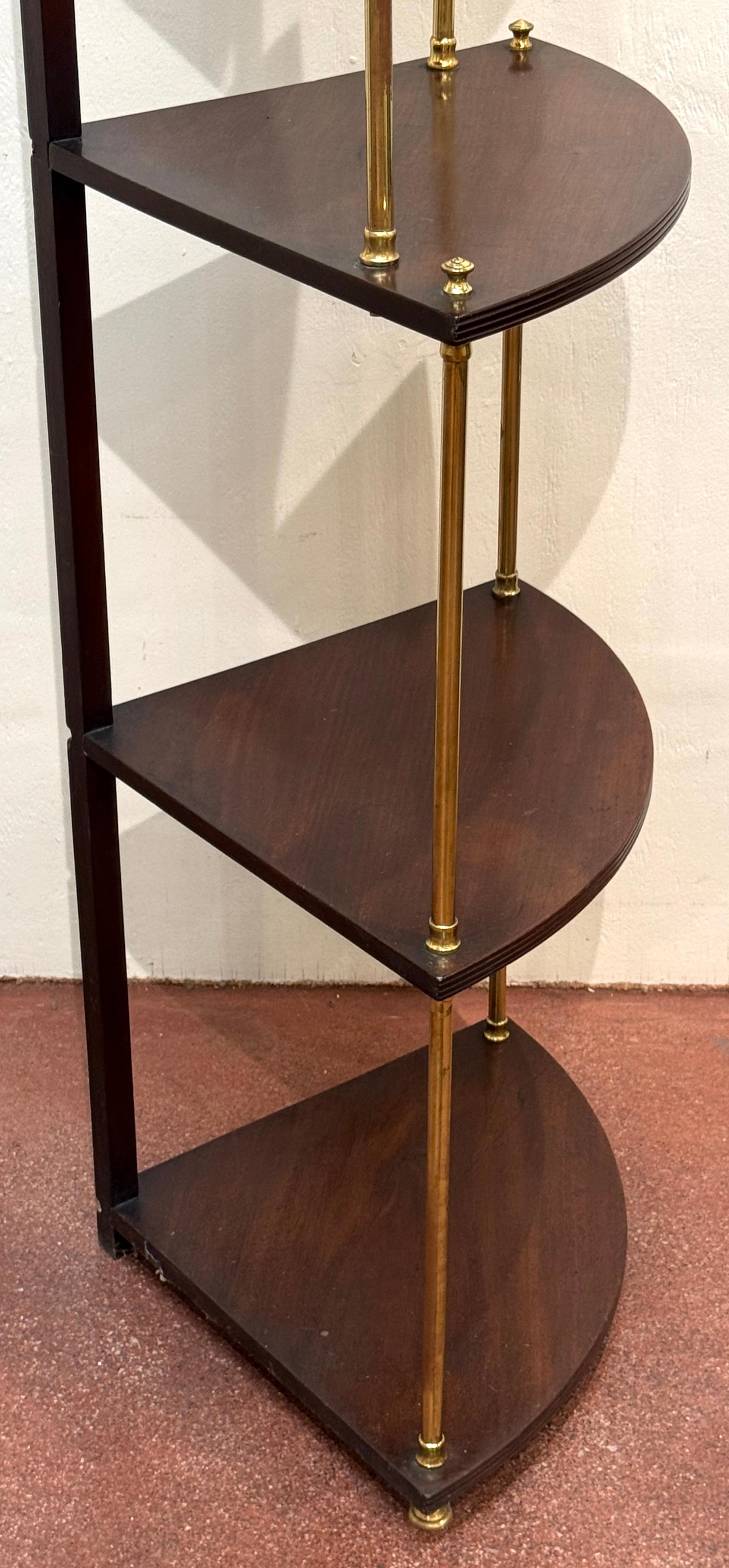 English Regency Brass Mounted Mahogany 5-Tier Corner Shelf, Attributed Gillows For Sale 4