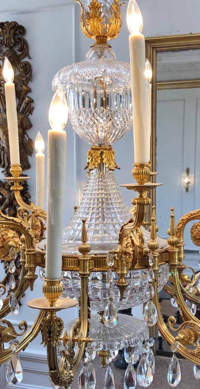 English Regency Bronze Doré and Crystal Gasolier / Chandelier, 19th