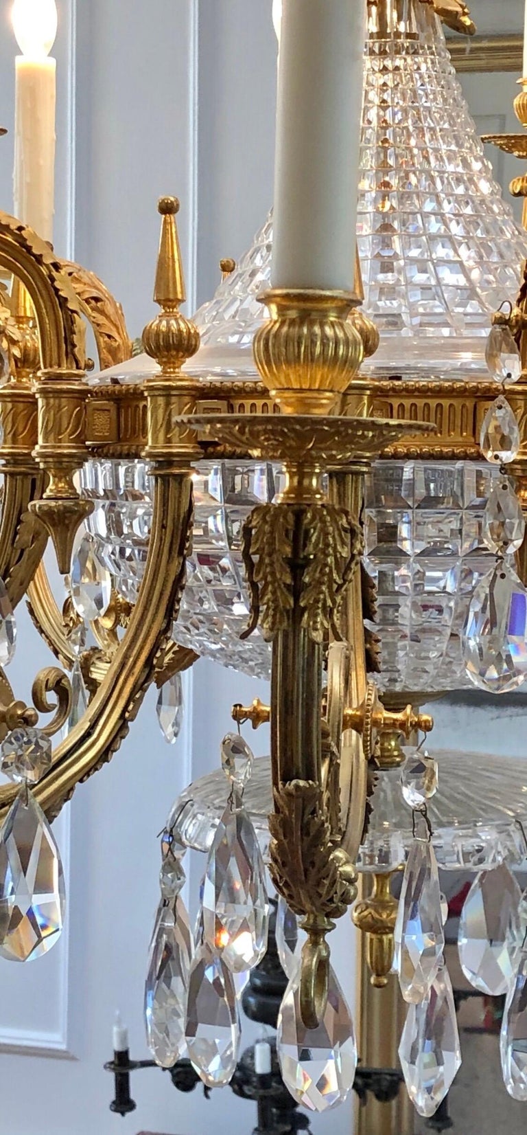 English Regency Bronze Doré and Crystal Gasolier / Chandelier, 19th