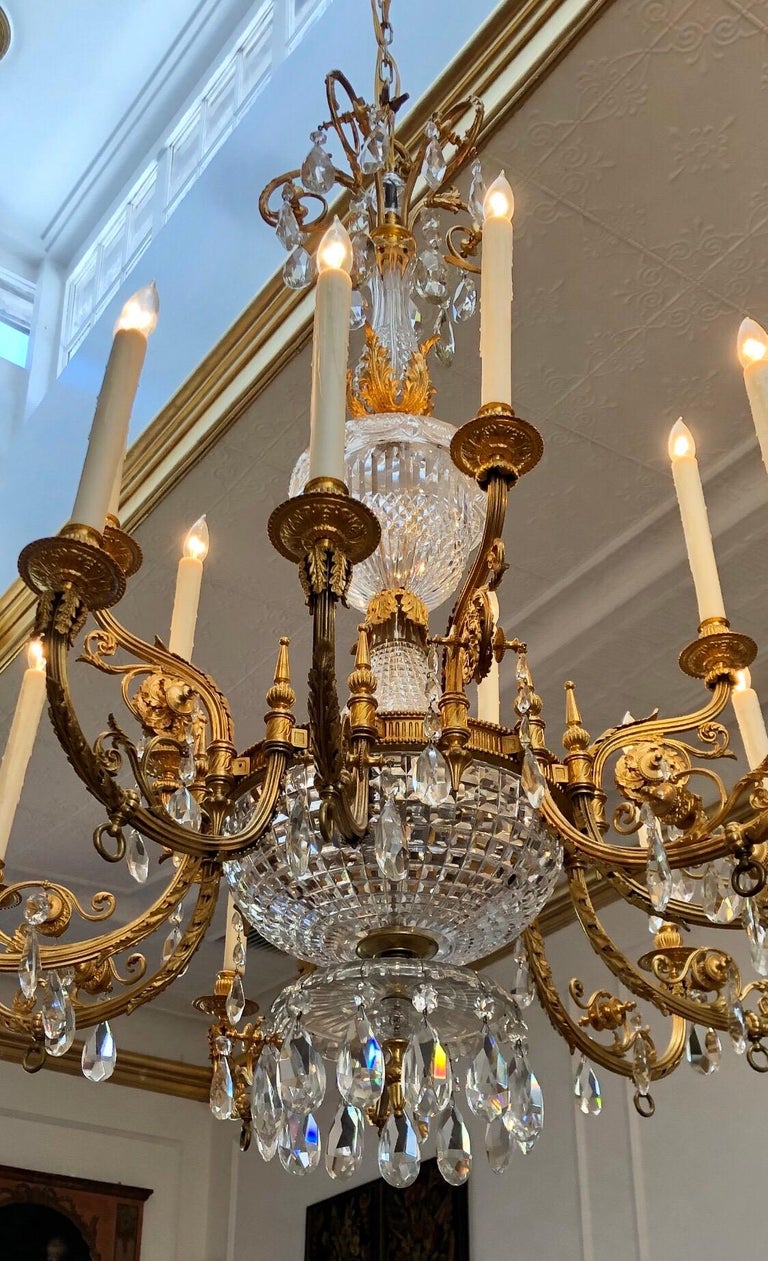 English Regency Bronze Doré and Crystal Gasolier / Chandelier, 19th