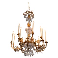 Antique English Regency Bronze Doré  & Crystal Gasolier / Chandelier, 19th Century