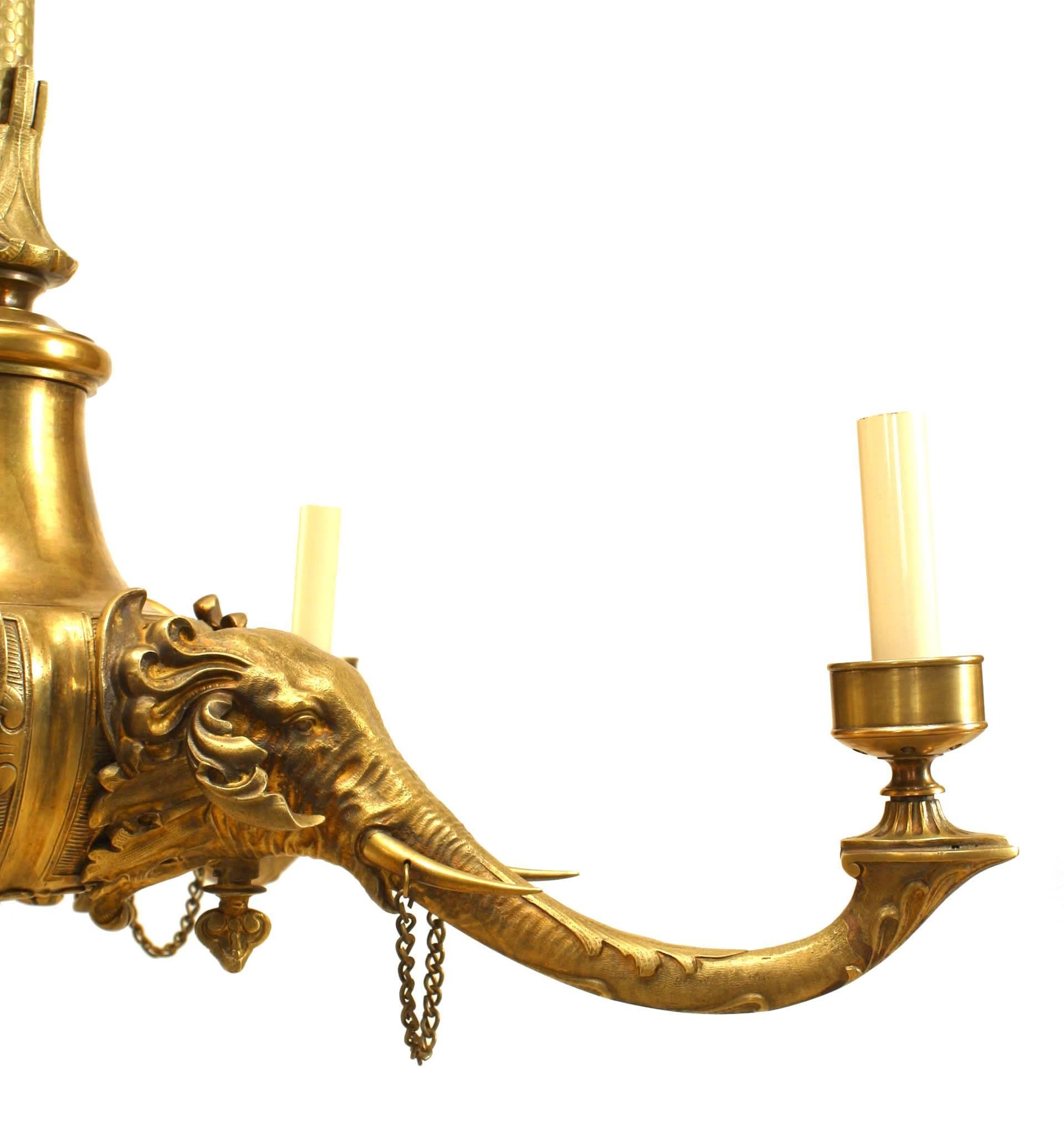 19th Century English Recency Style Bronze Elephant Chandelier For Sale