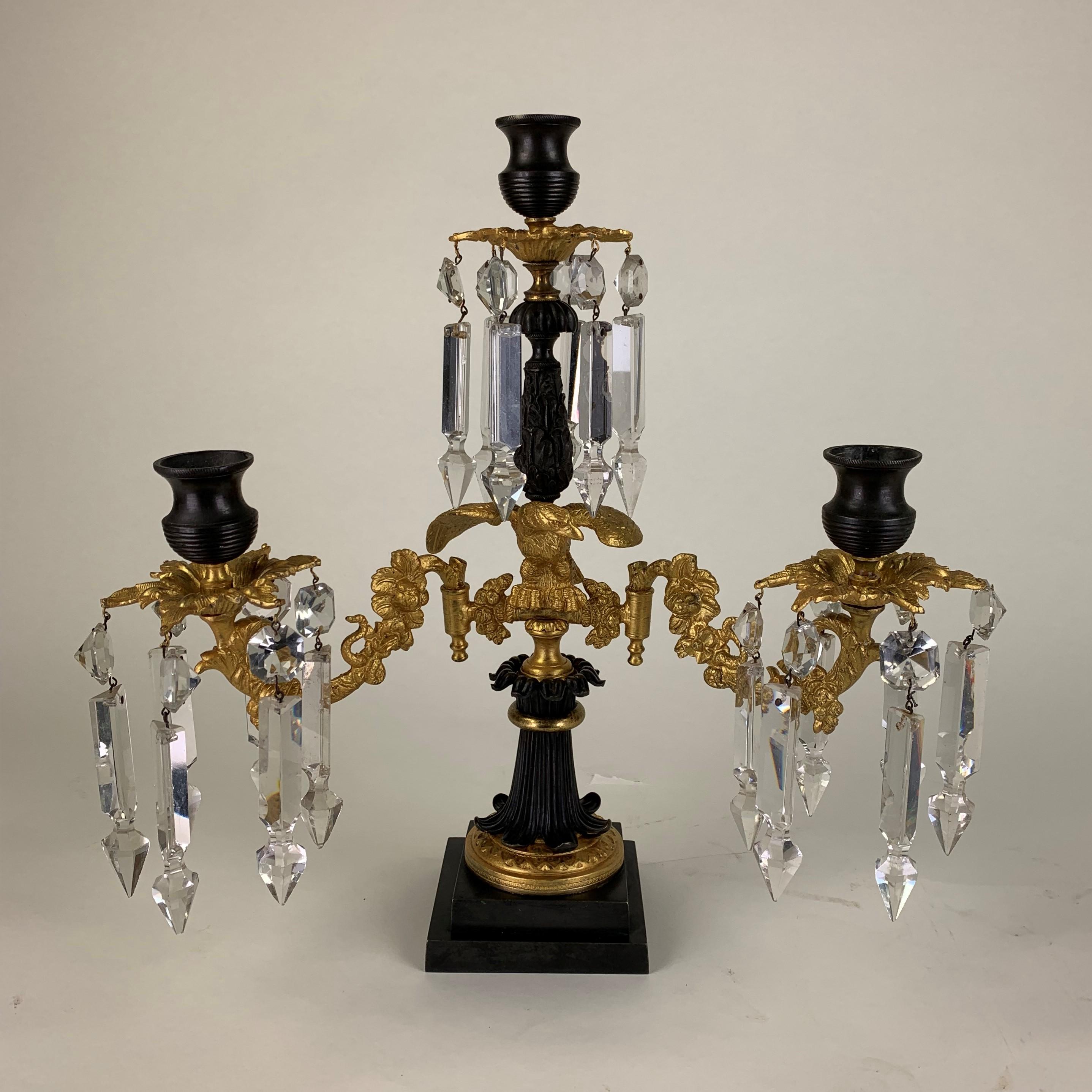 English Regency Bronze & Ormolu Triple Branch Candelabra For Sale 3