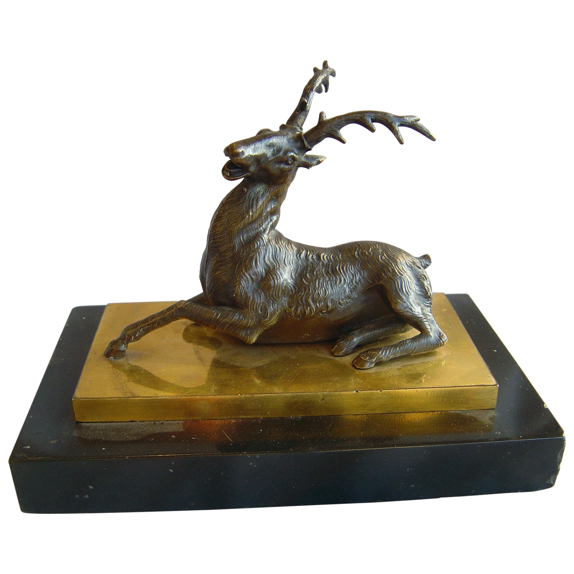 English Regency Bronze Stag on Ormolu & Marble Base For Sale