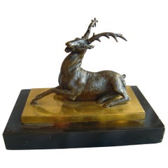 Antique English Regency Bronze Stag on Ormolu & Marble Base