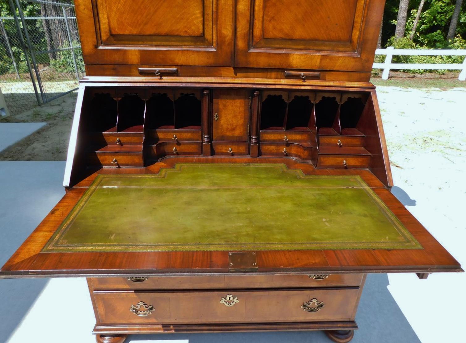 English Regency Burl Walnut Blind Door Secretary Bookcase with Bun Feet, C. 1815 7