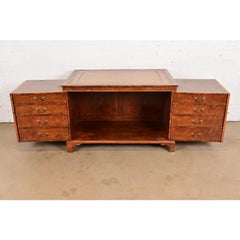 English Regency Burl Wood Leather Top Metamorphic Wooton Desk, Circa 1860