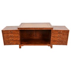 English Regency Burl Wood Leather Top Metamorphic Wooton Desk, Circa 1860