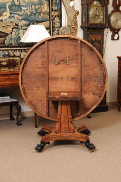 English Regency Burled Elm Center Table with Cross-banding, Ebonized Detail