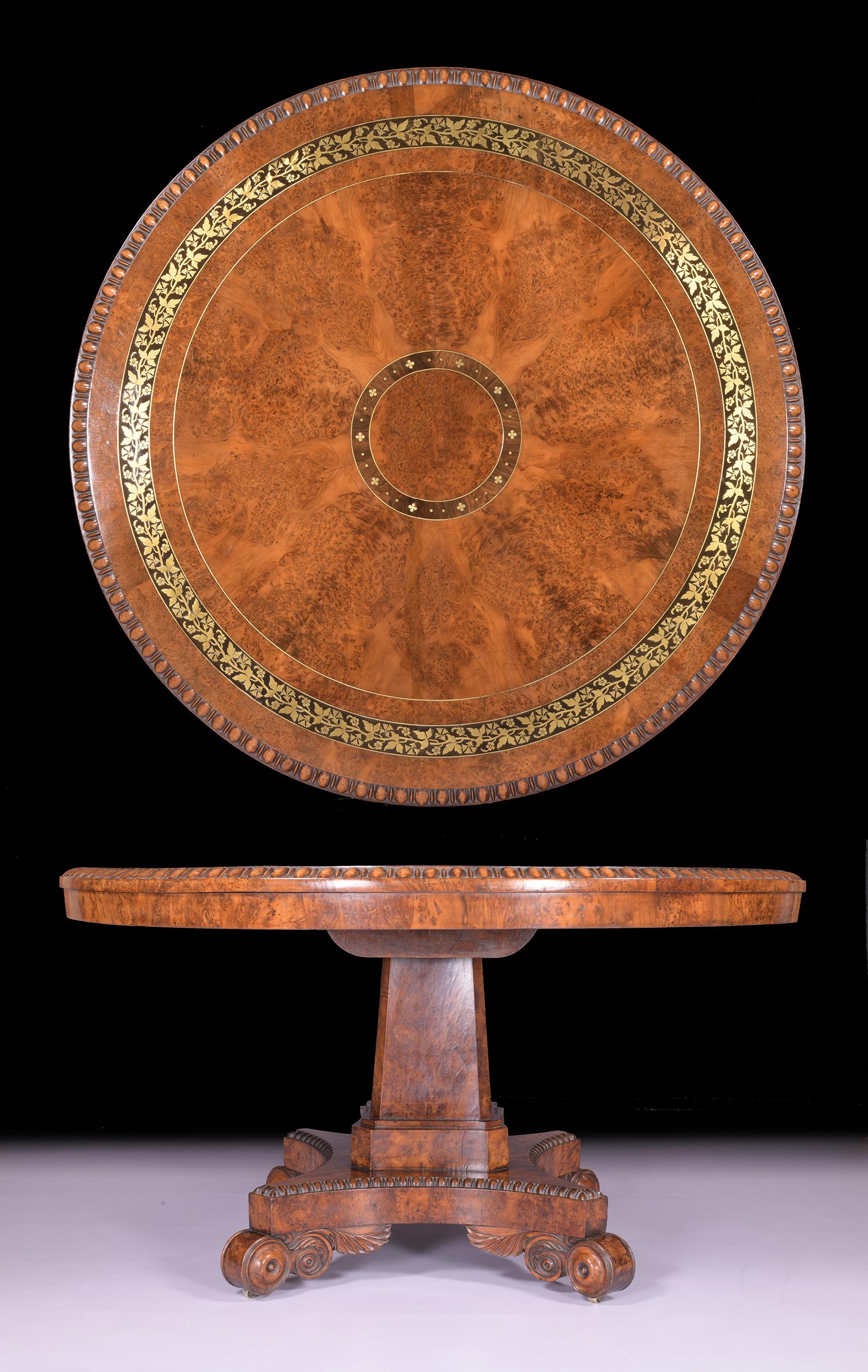 19th Century English Regency Burr Yew Wood Centre Table Attributed To George Bullock For Sale
