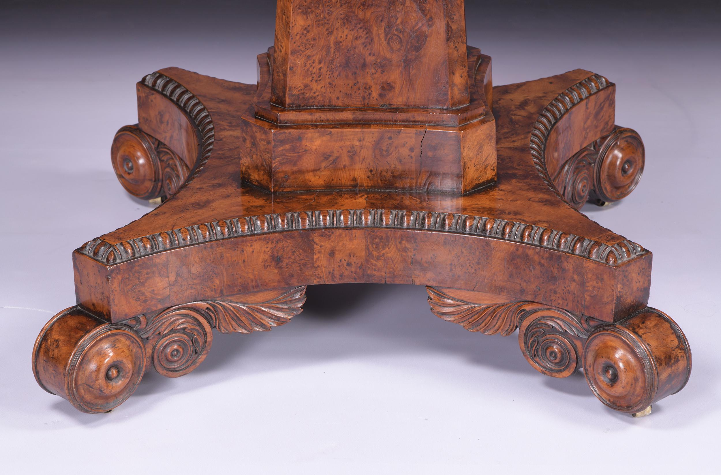 English Regency Burr Yew Wood Centre Table Attributed To George Bullock For Sale 3