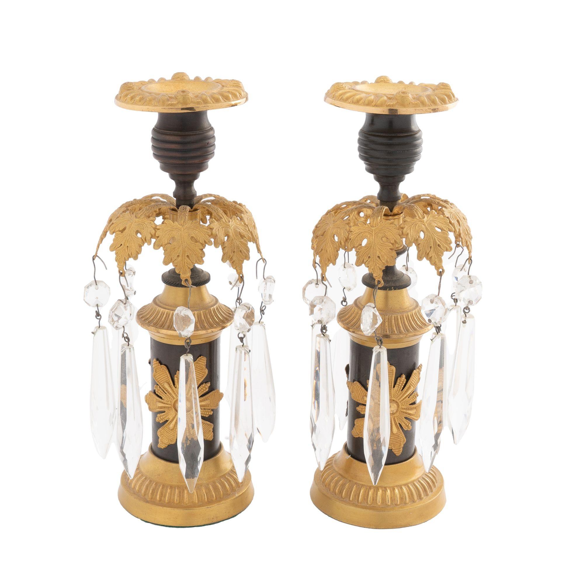 English Regency Candlesticks with Crystal Lusters, 1800 In Excellent Condition For Sale In Kenilworth, IL