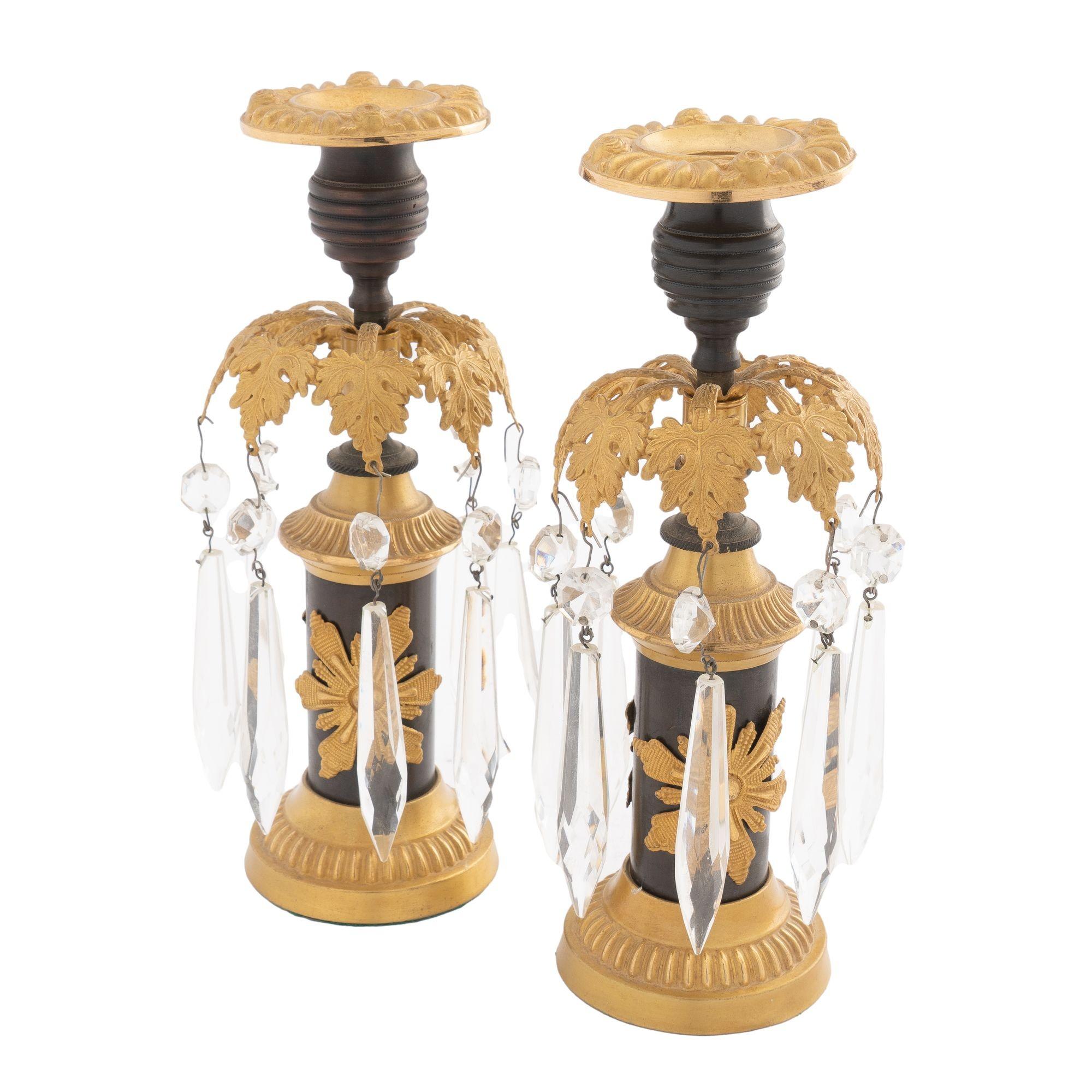 19th Century English Regency Candlesticks with Crystal Lusters, 1800 For Sale