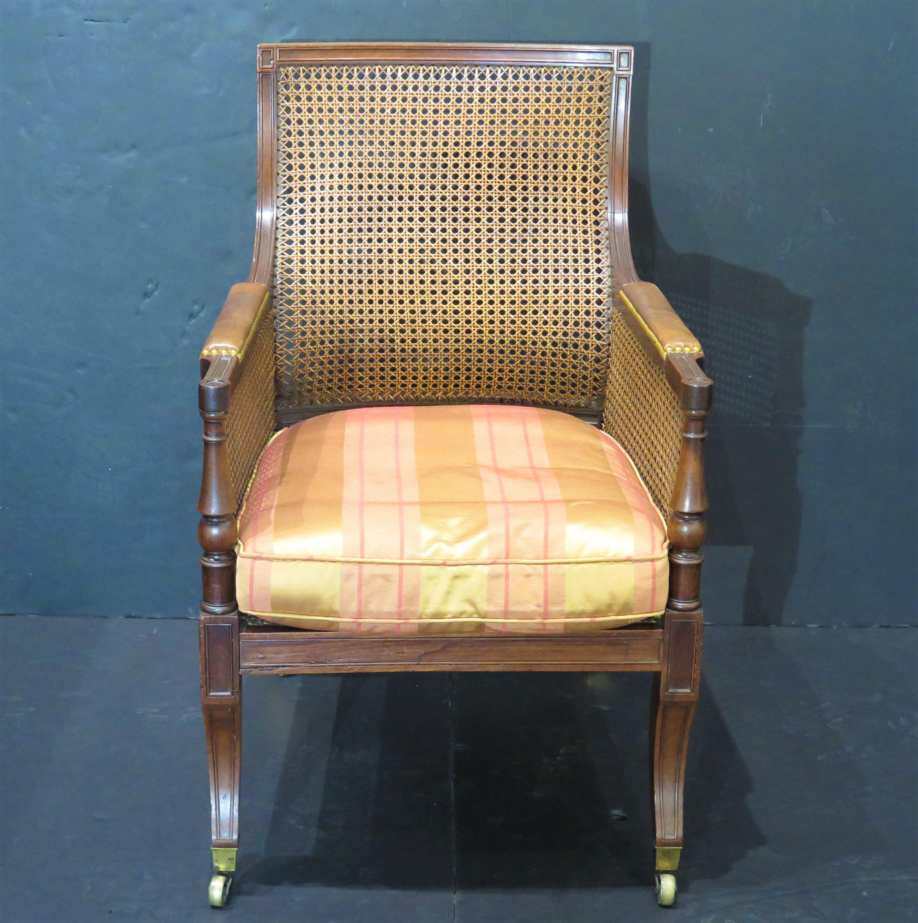 Hand-Crafted English Regency Caned Library Chair