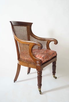 English Regency Caned Mahogany Armchair or Bergere, circa 1830