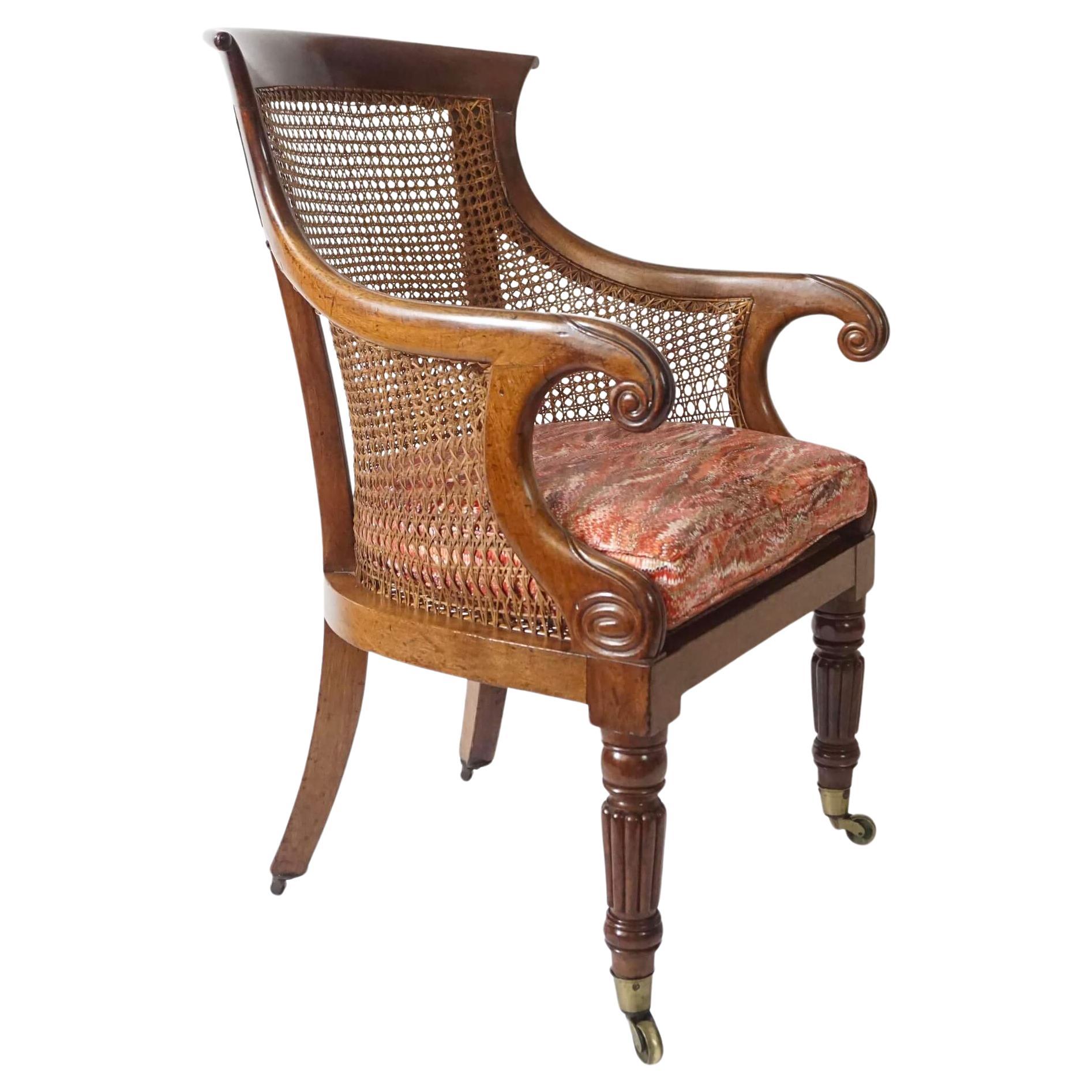 English Regency Caned Mahogany Armchair or Bergere, circa 1830