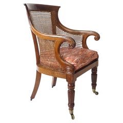 English Regency Caned Mahogany Armchair or Bergere, circa 1830