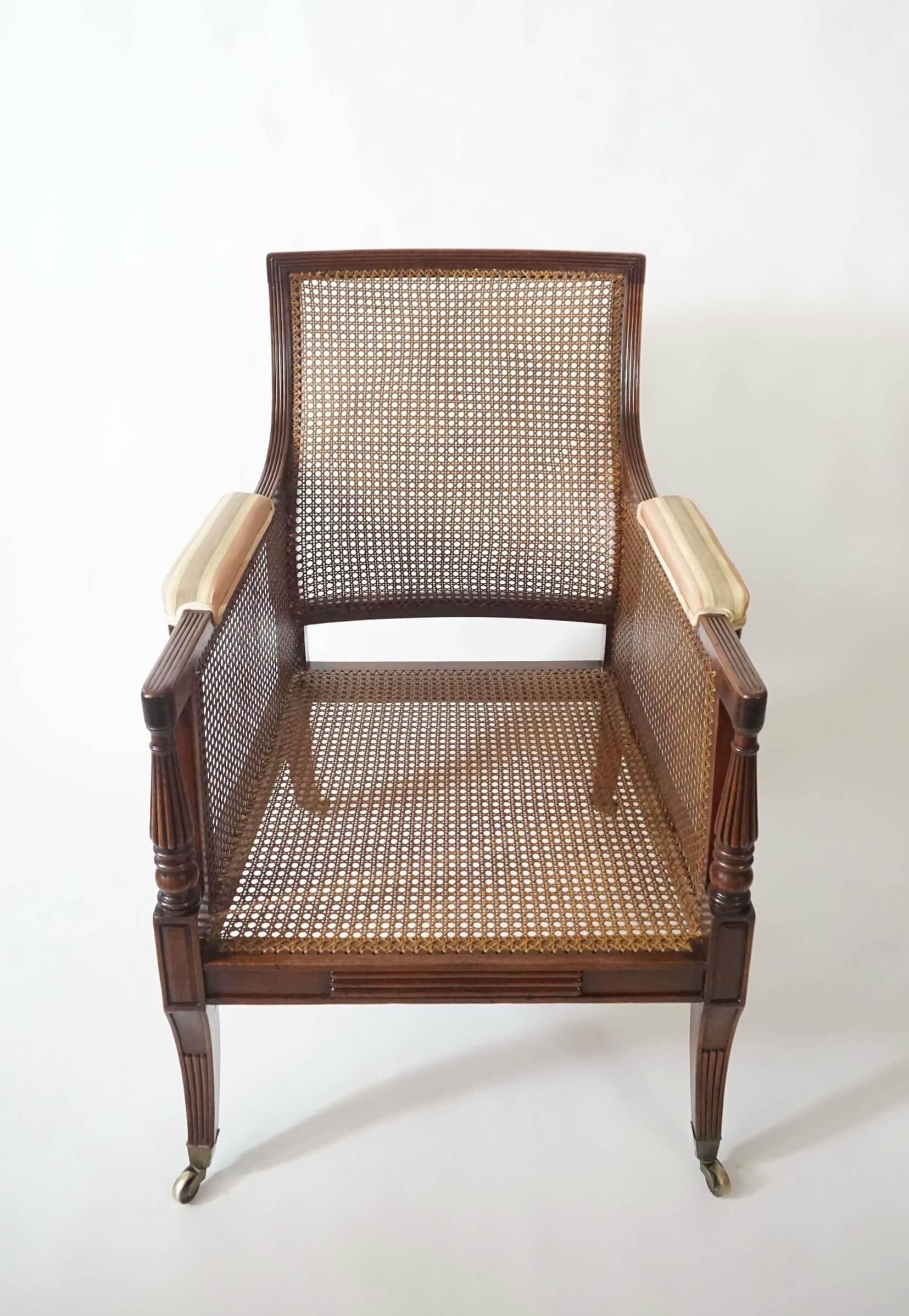 English Regency Caned Mahogany Bergère or Armchair of Large Scale, circa 1810 6