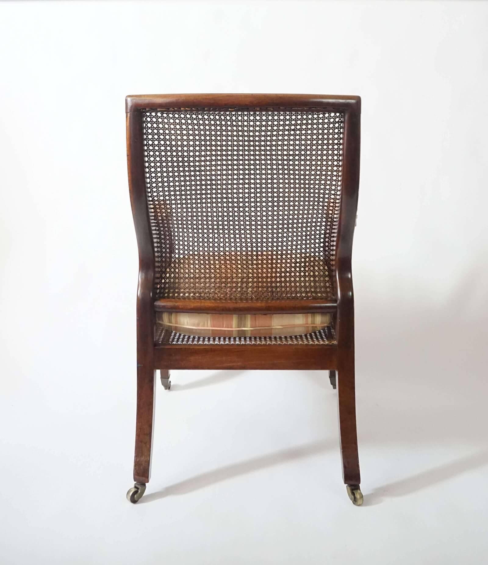 19th Century English Regency Caned Mahogany Bergère or Armchair of Large Scale, circa 1810
