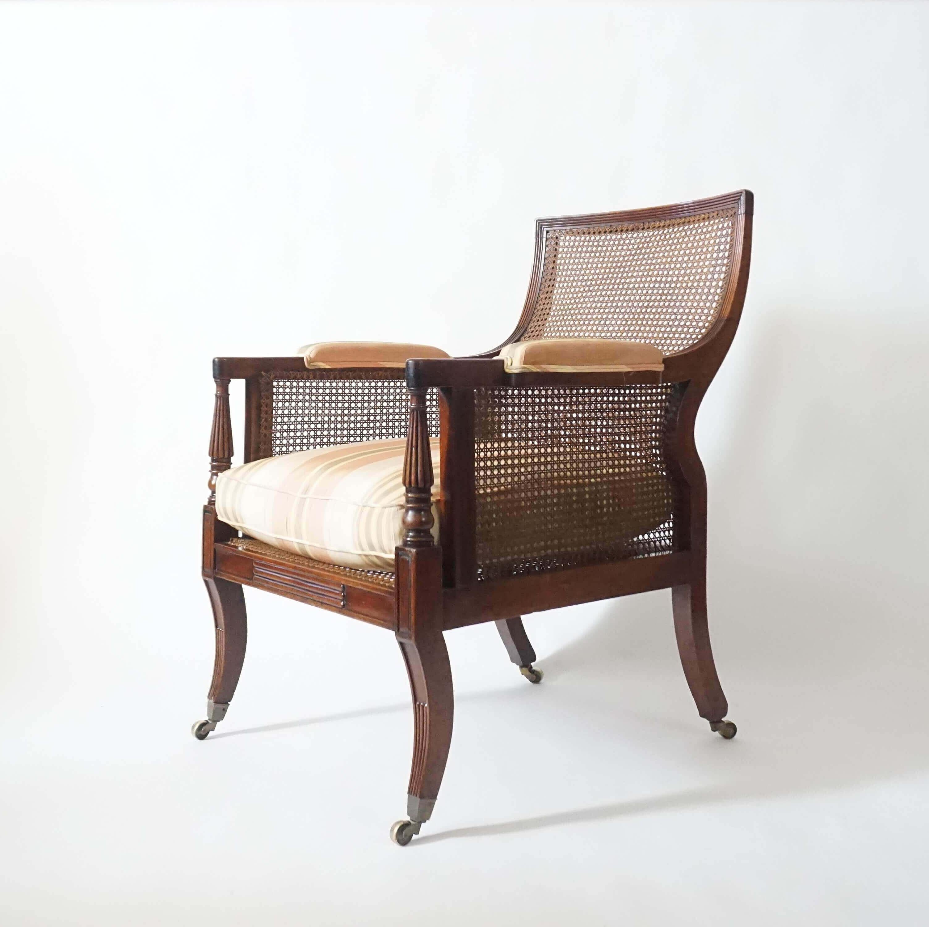 English Regency Caned Mahogany Bergère or Armchair of Large Scale, circa 1810 2