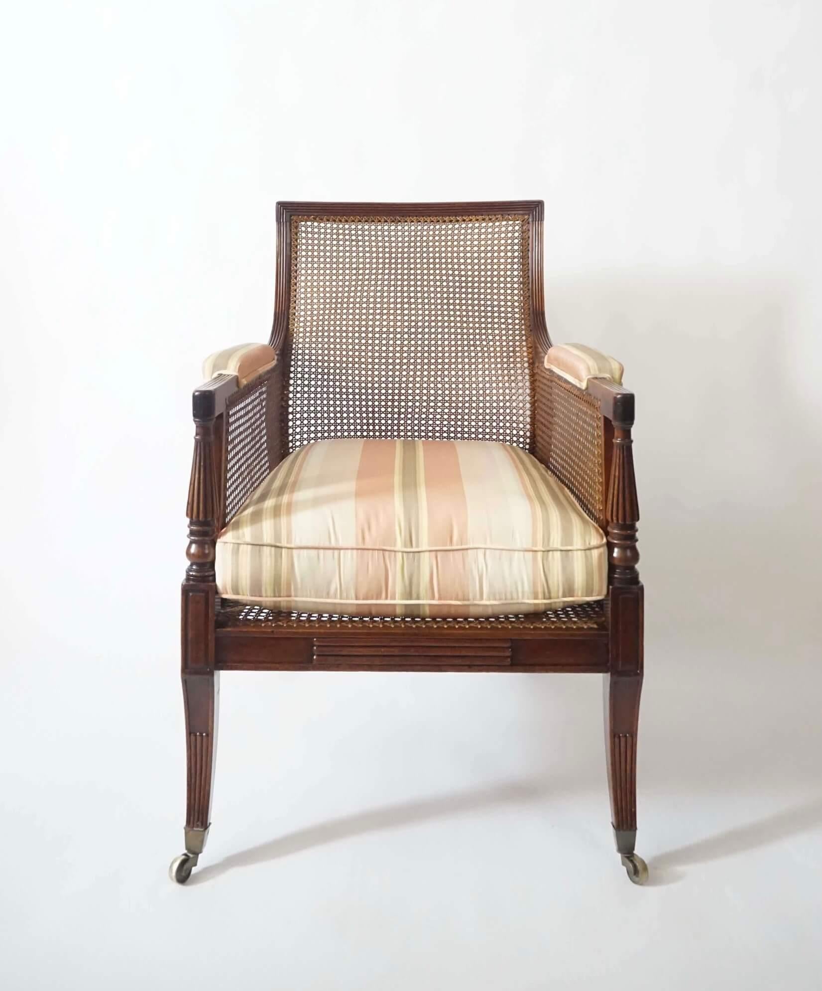 English Regency Caned Mahogany Bergère or Armchair of Large Scale, circa 1810 3