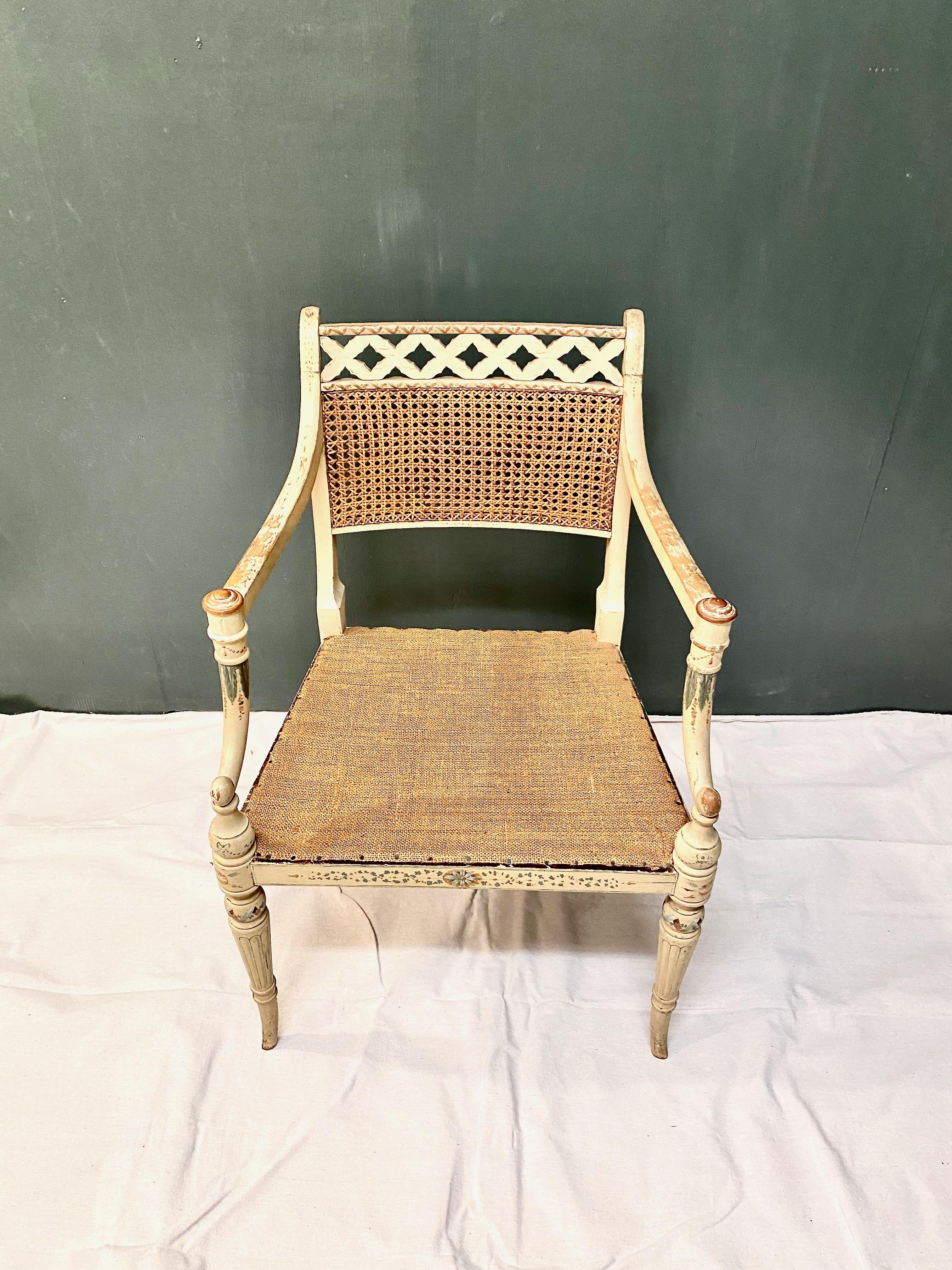 English Regency Caned Open Arm Chair For Sale 3