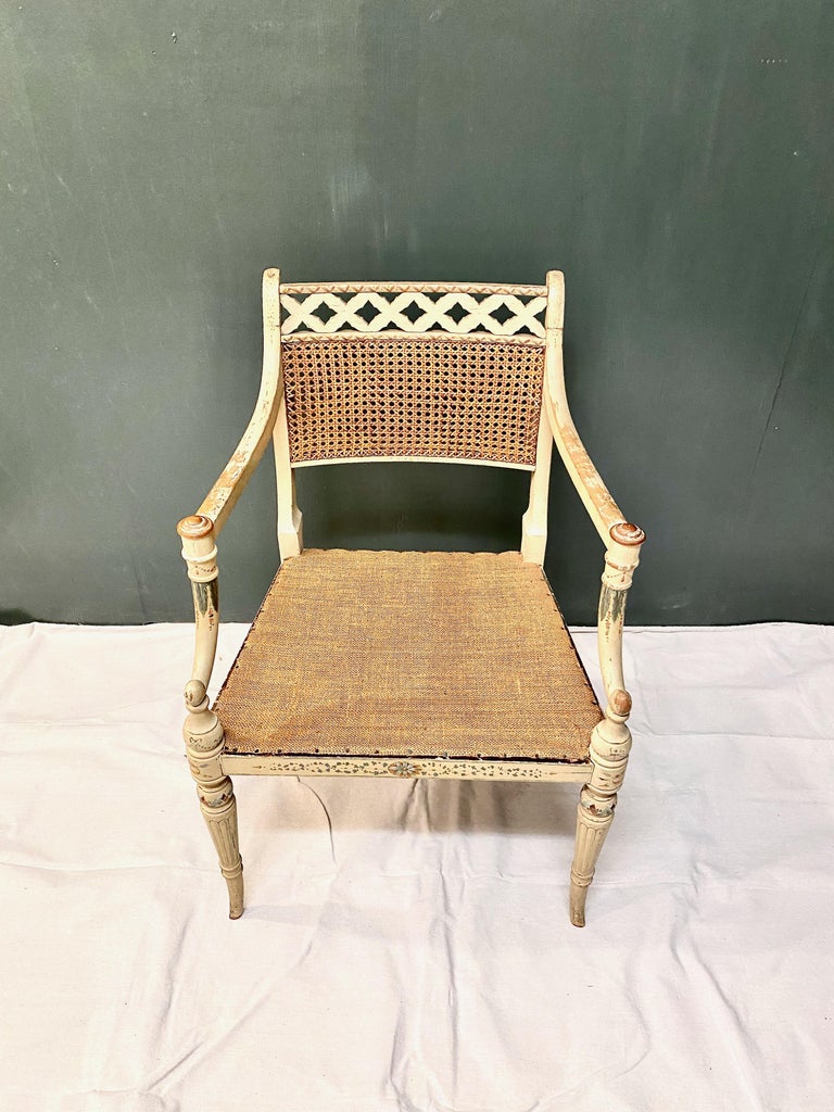 English Regency Caned Open Arm Chair For Sale 4