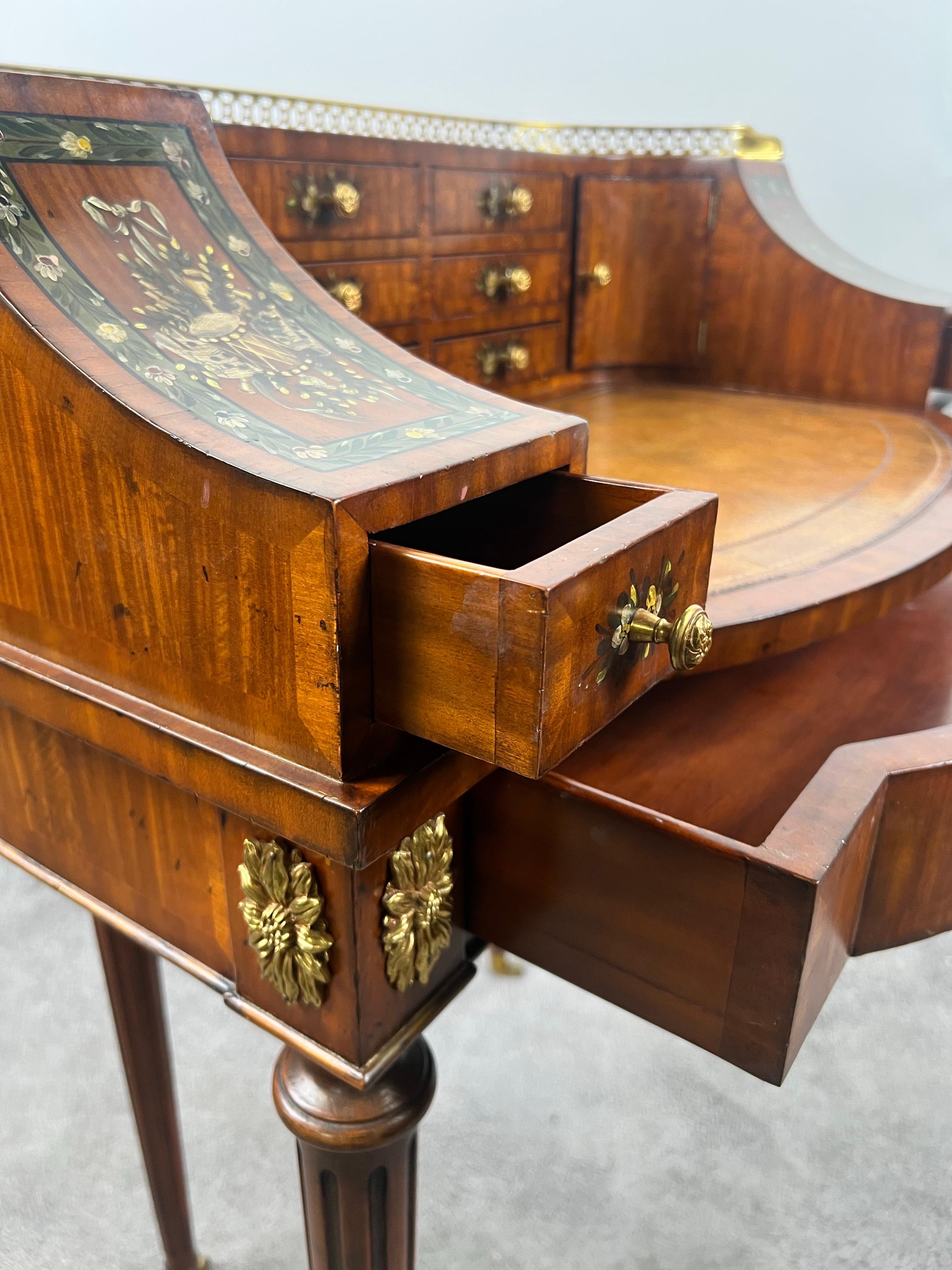 English Regency Carlton House Style Lady Desk & Cane Chair by Maitland Smith For Sale 6