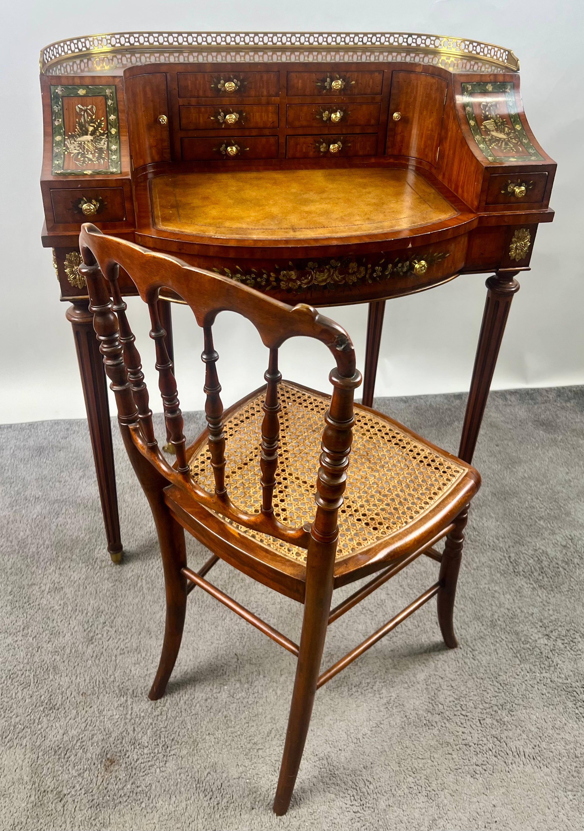 English Regency Carlton House Style Lady Desk & Cane Chair by Maitland Smith For Sale 10