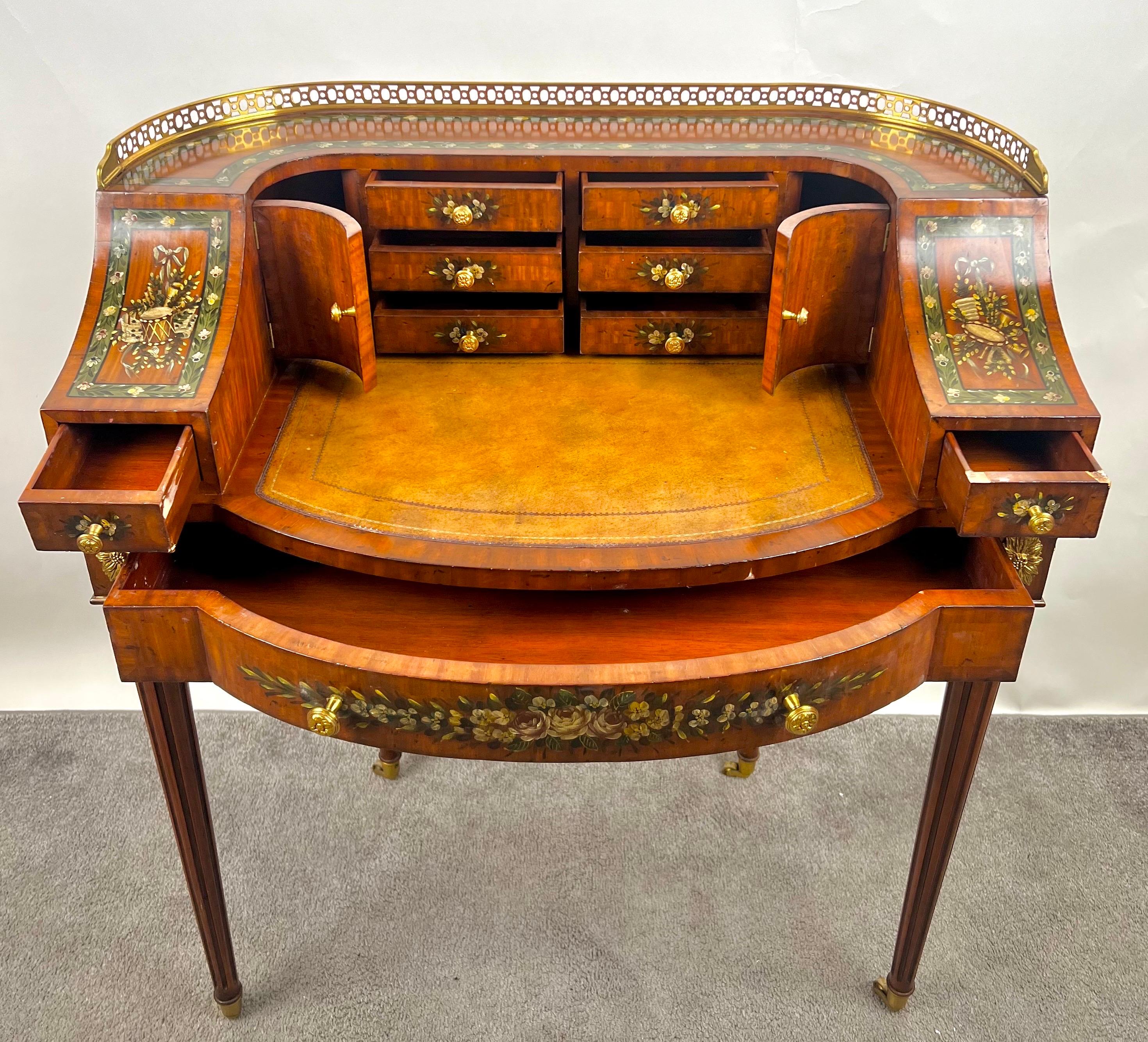 American English Regency Carlton House Style Lady Desk & Cane Chair by Maitland Smith For Sale