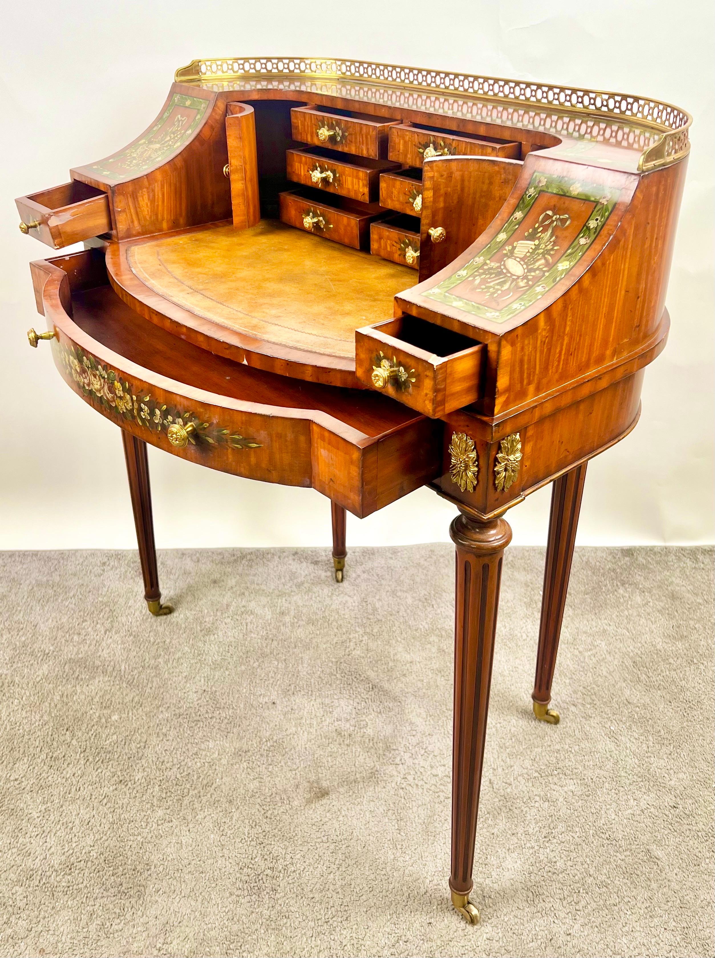 English Regency Carlton House Style Lady Desk & Cane Chair by Maitland Smith In Good Condition For Sale In Plainview, NY