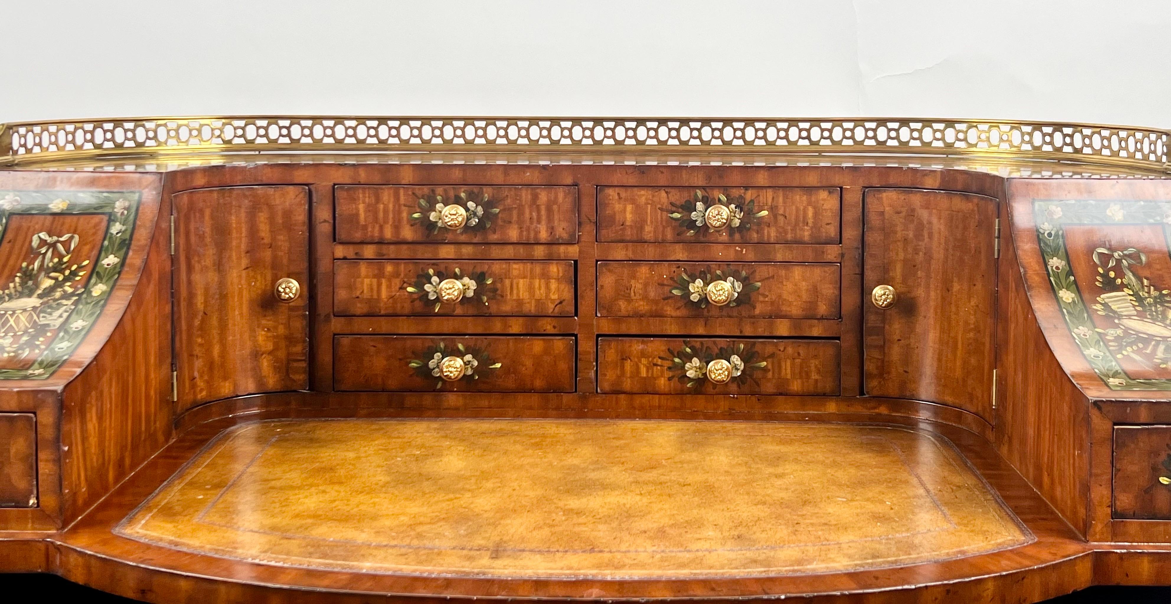 20th Century English Regency Carlton House Style Lady Desk & Cane Chair by Maitland Smith For Sale