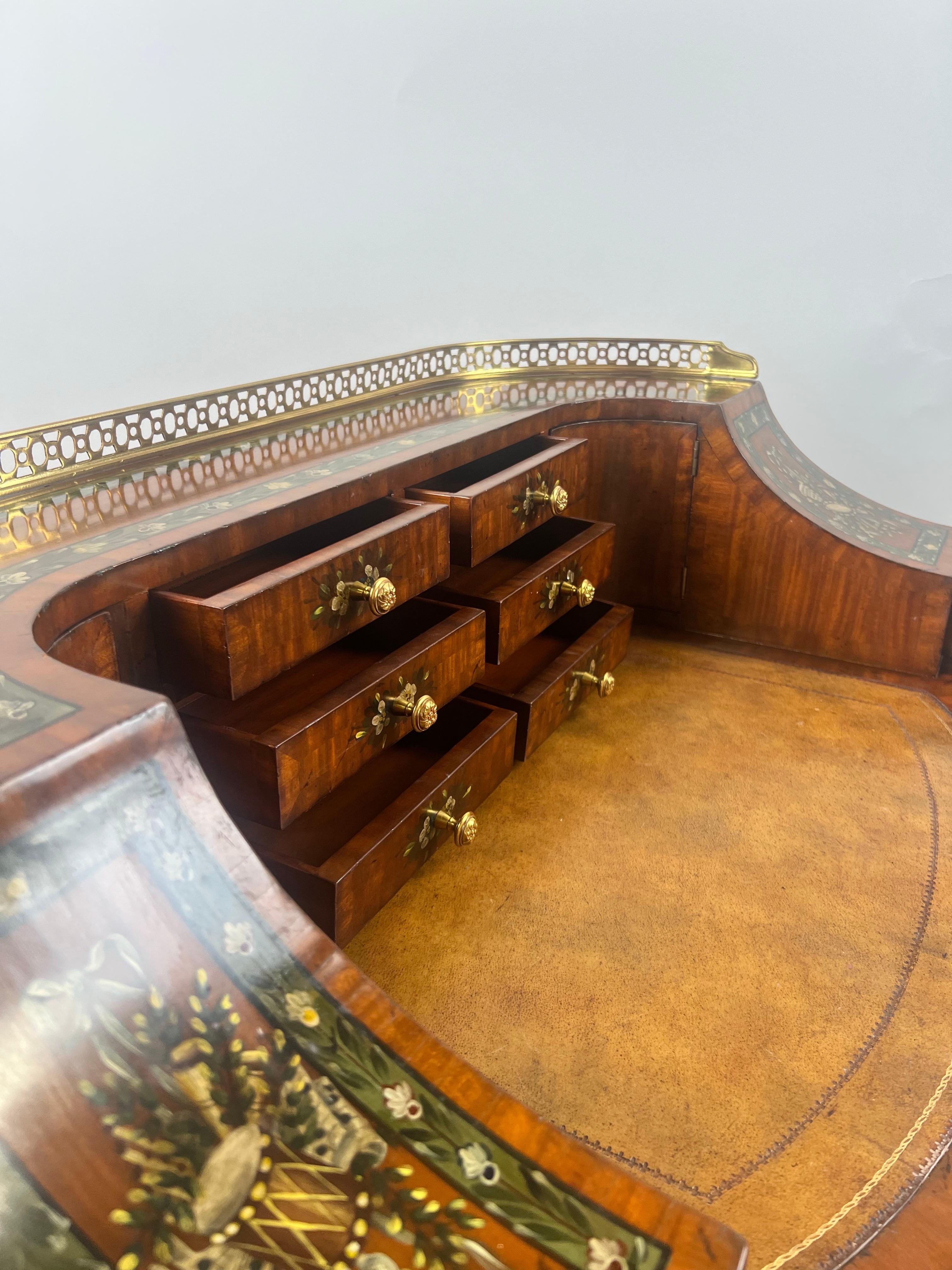 English Regency Carlton House Style Lady Desk & Cane Chair by Maitland Smith For Sale 1