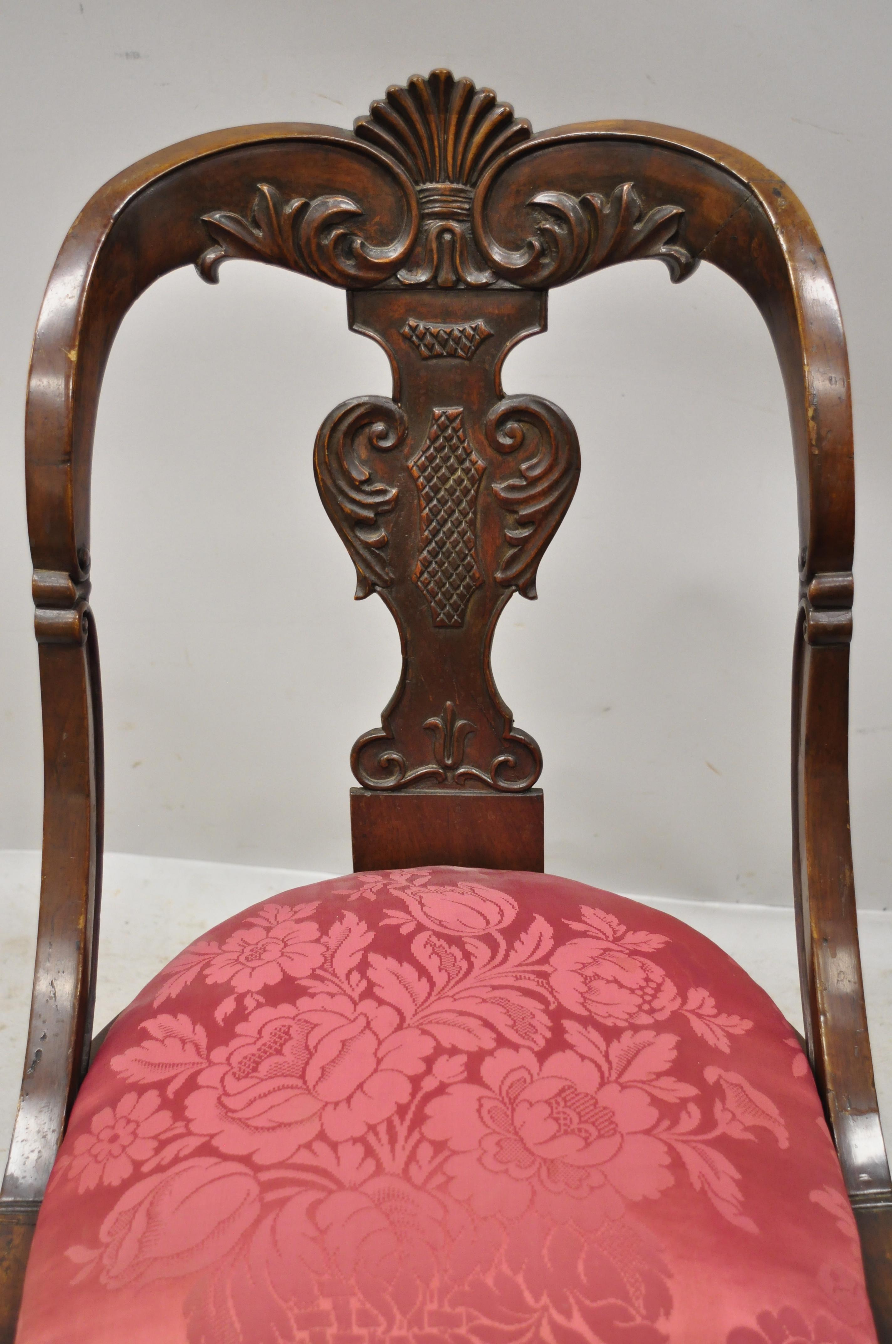 European English Regency Carved Mahogany Curved Back Dining Side Chairs, Set of 4