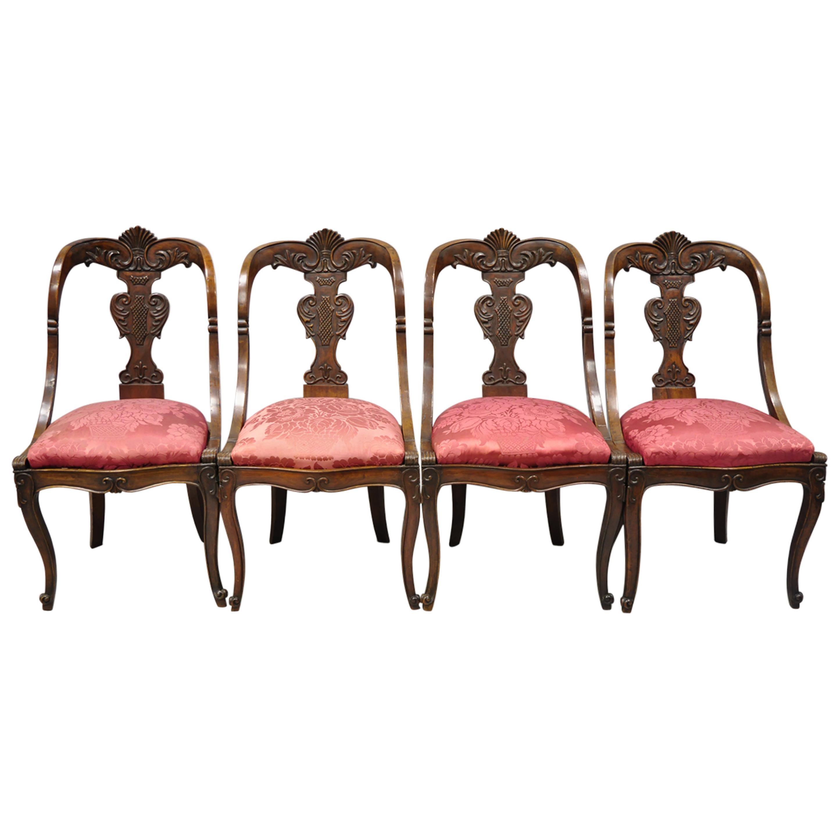 English Regency Carved Mahogany Curved Back Dining Side Chairs, Set of 4