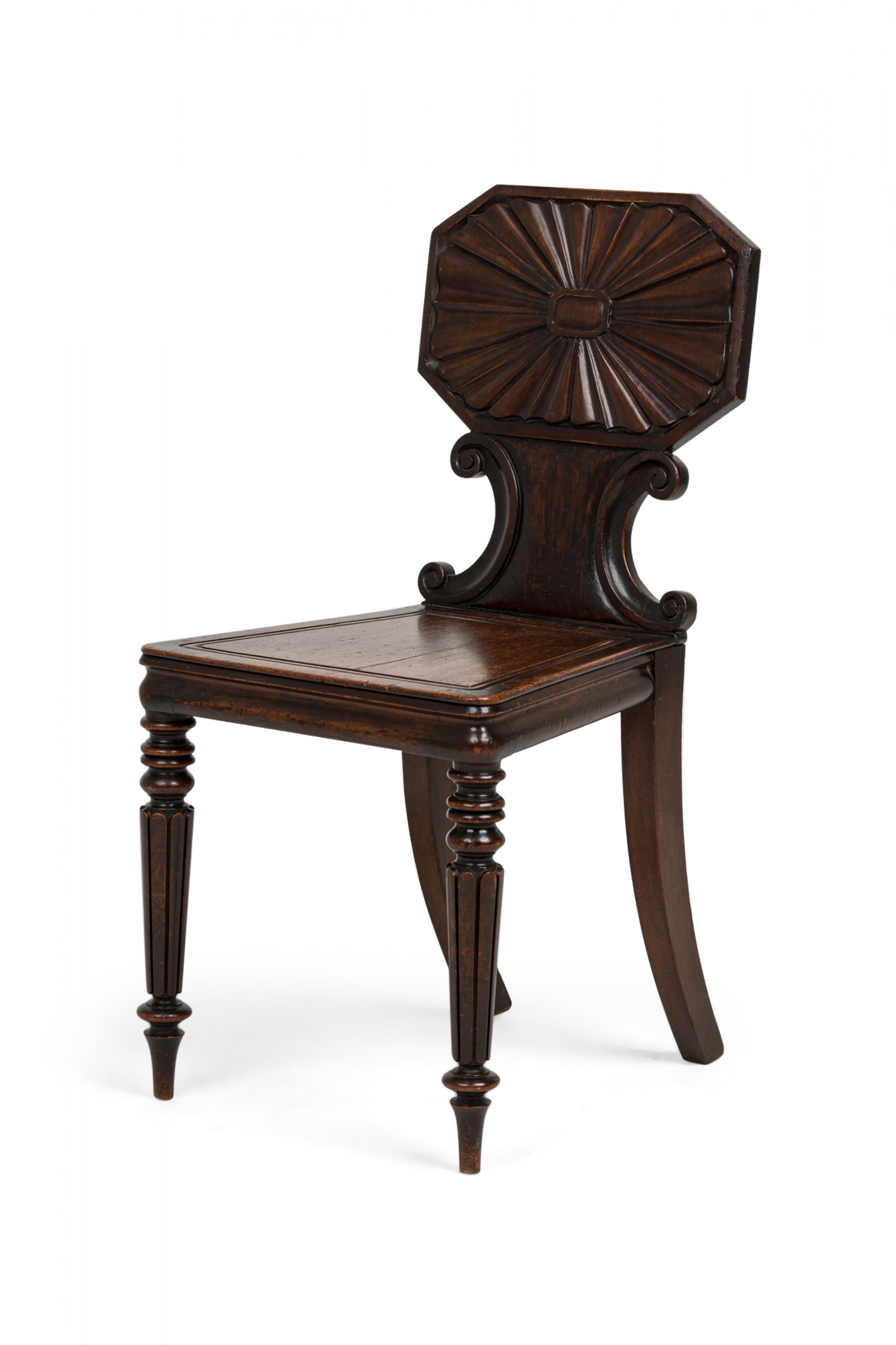 British English Regency Carved Mahogany Hall / Side Chairs