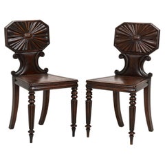 English Regency Carved Mahogany Hall / Side Chairs