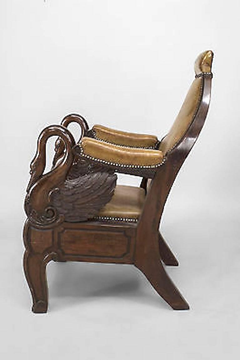 Hand-Carved English Regency Mahogany Swan Arm Chair For Sale