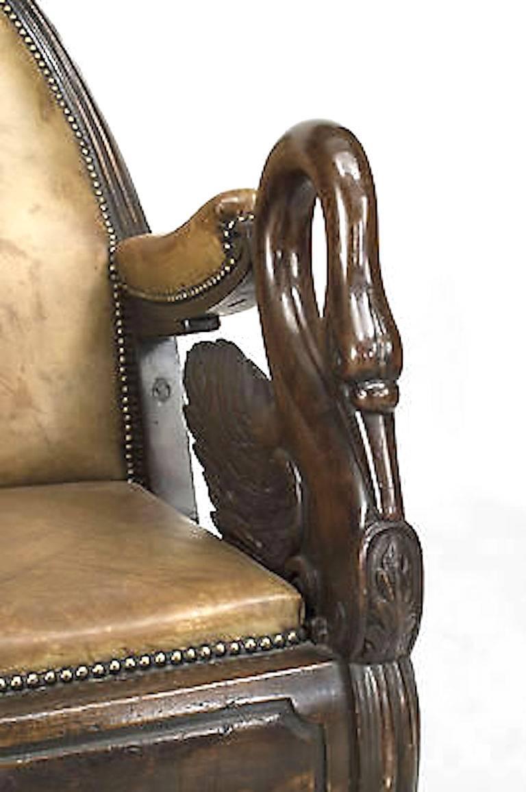 19th Century English Regency Mahogany Swan Arm Chair For Sale