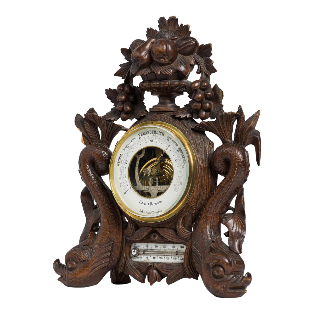 English Regency Carved Walnut Barometer For Sale