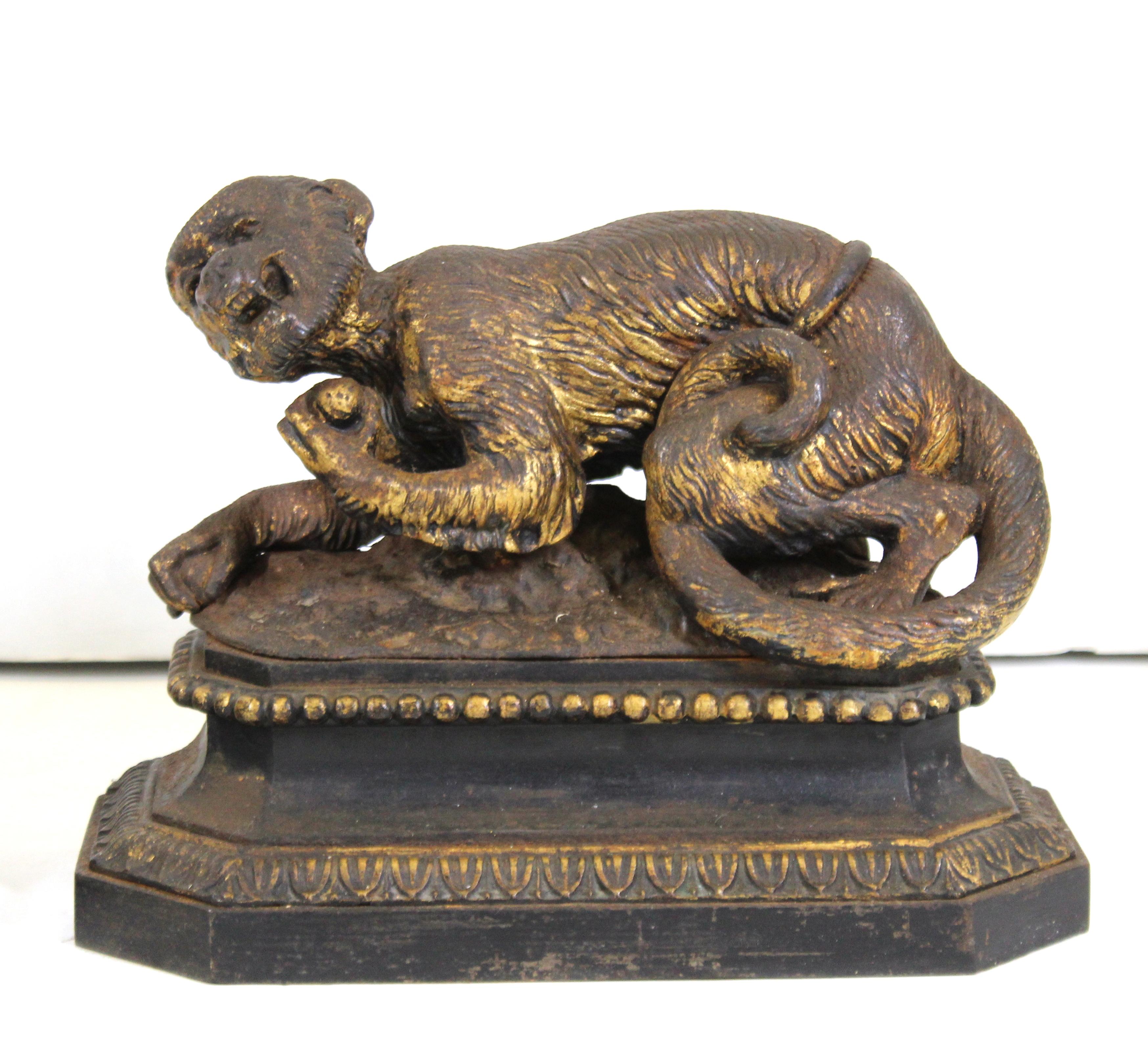 English Regency Cast Iron Gilt Fireplace Monkey Andirons In Good Condition In New York, NY