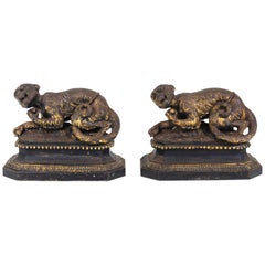 English Regency Cast Iron Gilt Fireplace Monkey Andirons