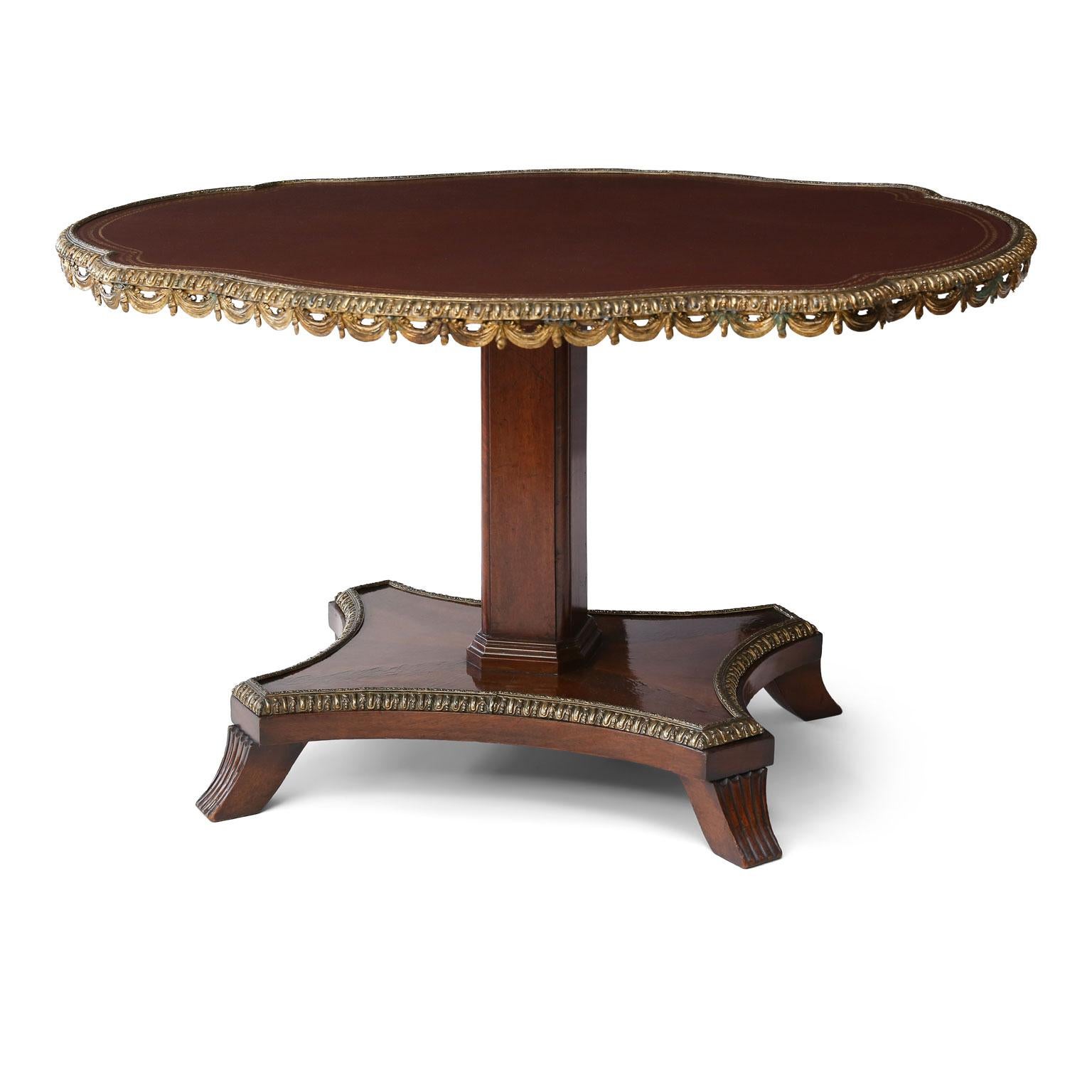 English Leather-Top Center Table in Cuban Mahogany For Sale 10