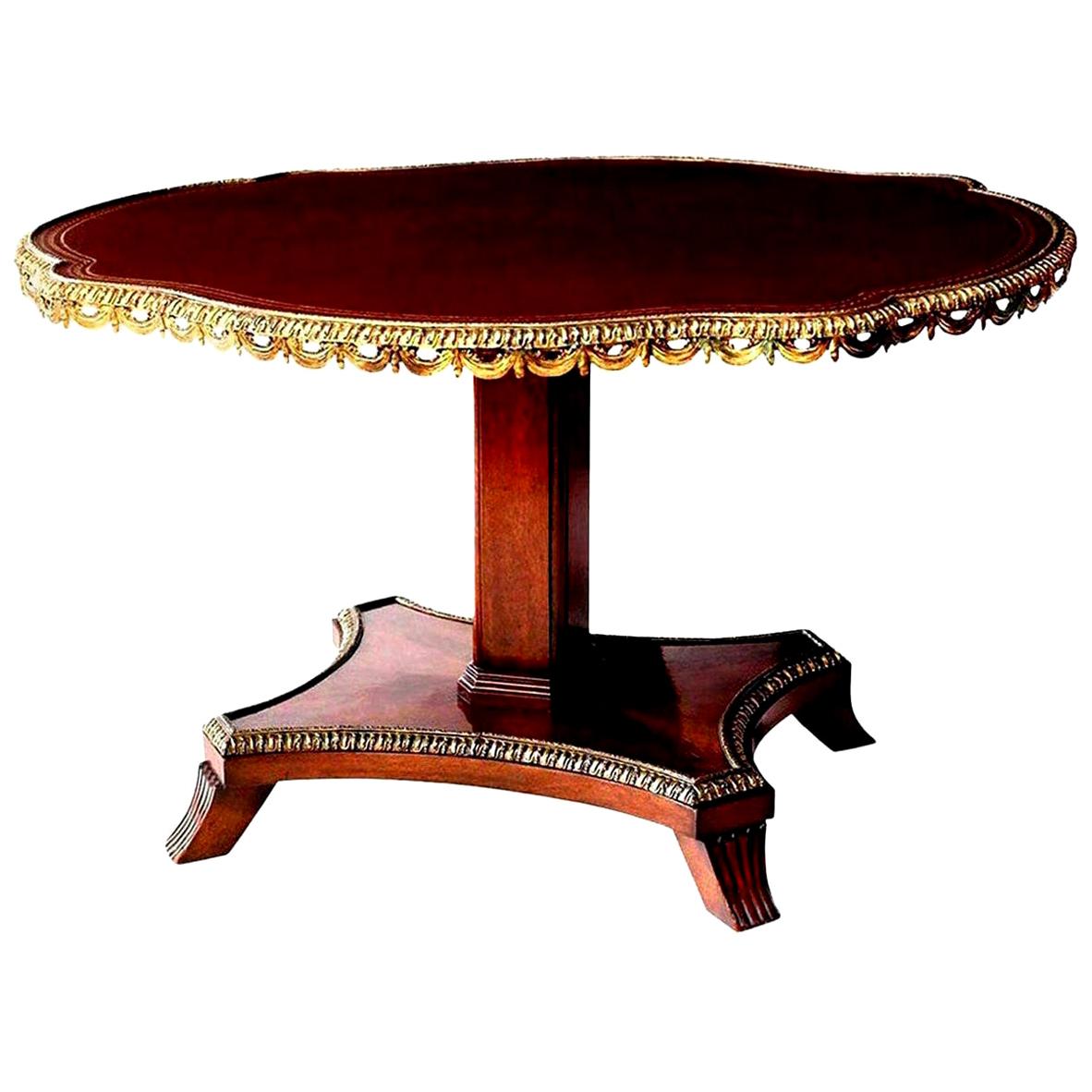 English Leather-Top Center Table in Cuban Mahogany For Sale 14