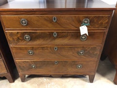 English Regency Chest in Crotched Mahogany, Round Brass Pulls, Inlaid Skirt