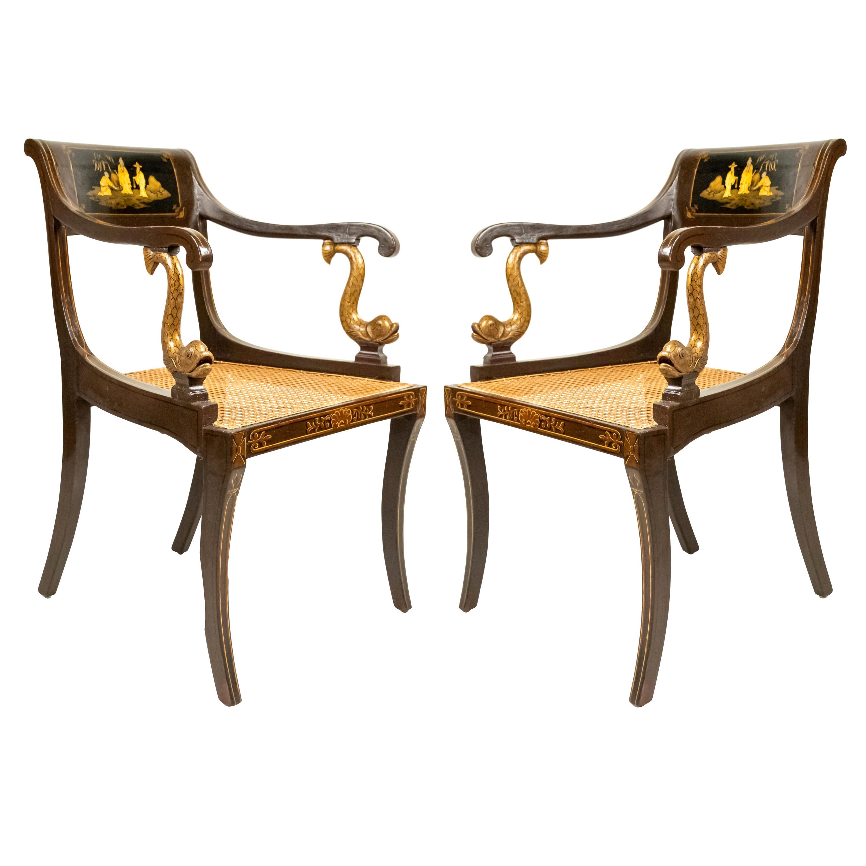 English Regency Chinoiserie Armchairs For Sale