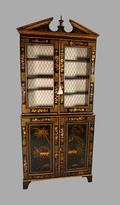 Bibliothèque de style English Regency Chinoiserie noire et dorée