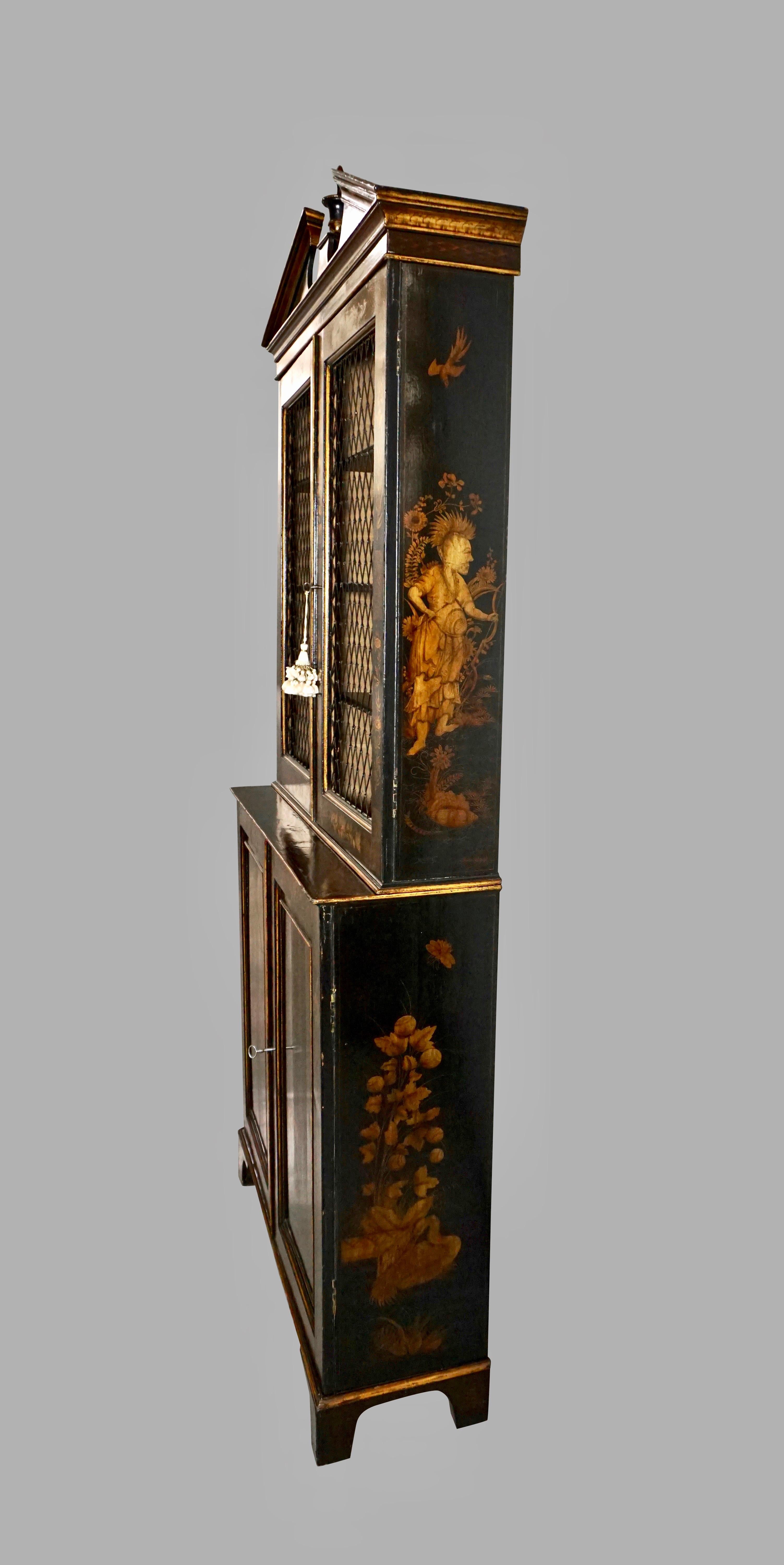 English Regency Chinoiserie Black and Gilt Bookcase Cabinet 3