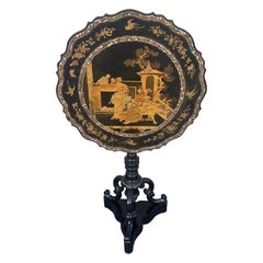 English Regency Chinoiserie Gilt Figural 
Mother of Pearl Inlaid Table, C. 1815