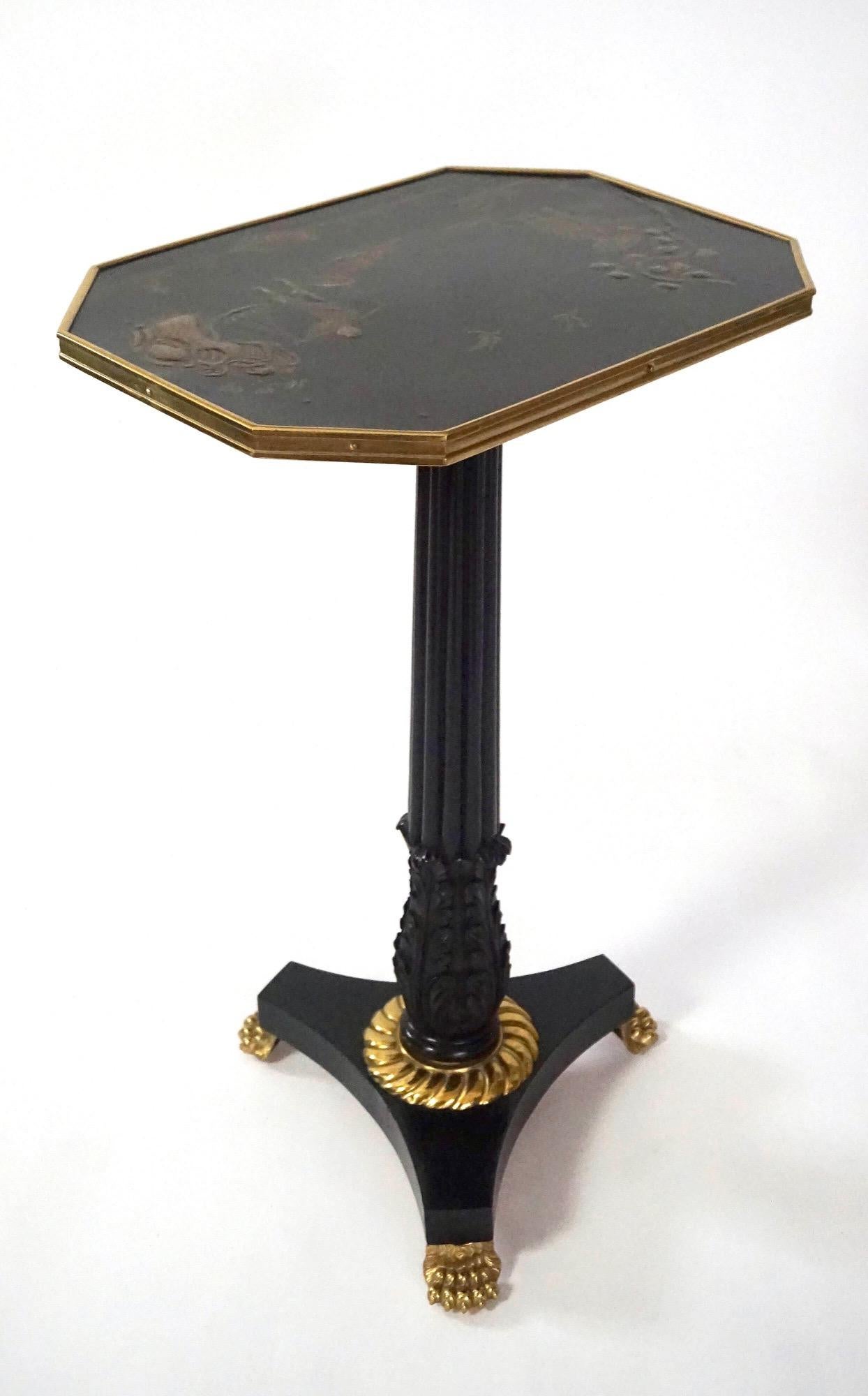 English Regency Chinoiserie Lacquer Top Ebonized Brass Mounted Stand, circa 1820 For Sale 5